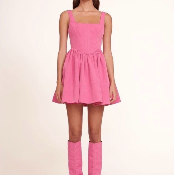 STAUD Landscape Lollipop Pink Corset Mini Dress Size 0 NWT Fit Flare Mini - Picture 2 of 12